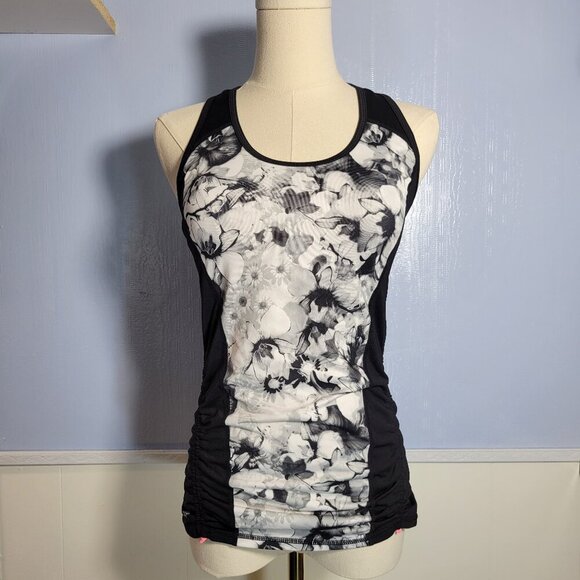 Ideology Extra Small Black White Floral Racerback Lightweight Workout Tank Top - Picture 1 of 9